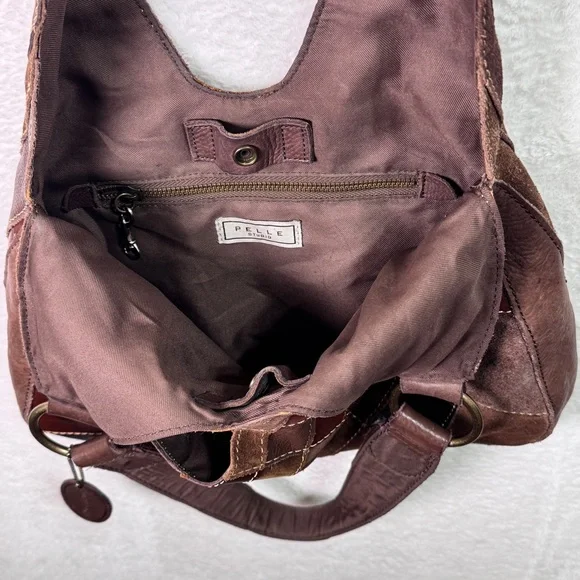 Pelle Studio 1970’s Leather Retro Brown Vintage Patchwork Purse Hobo Bag - Picture 9 of 13